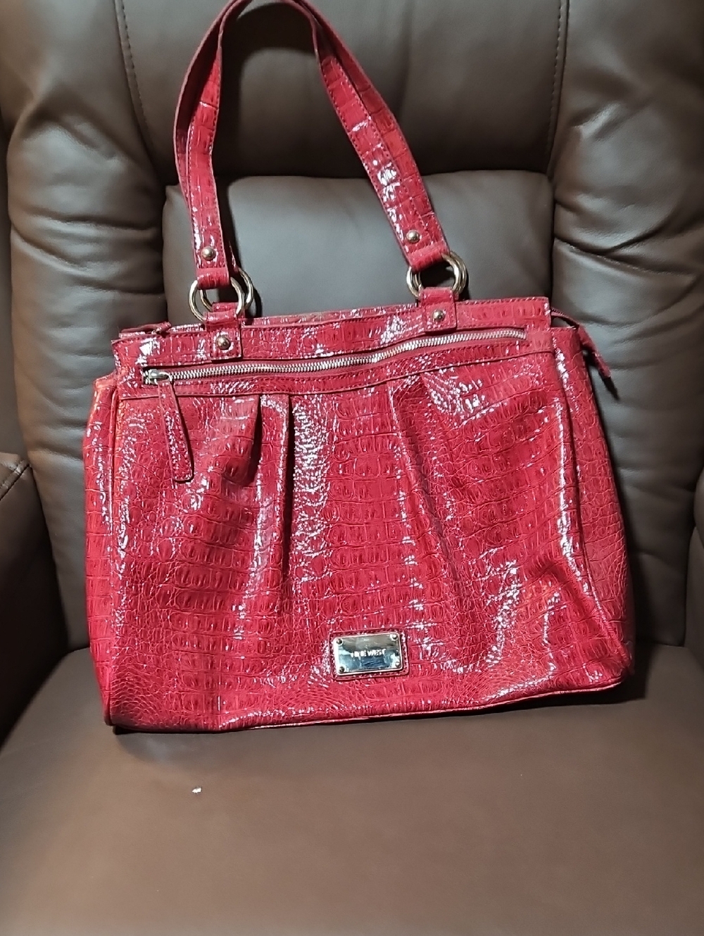 Nine West Red Patent Croc-Embossed Tote